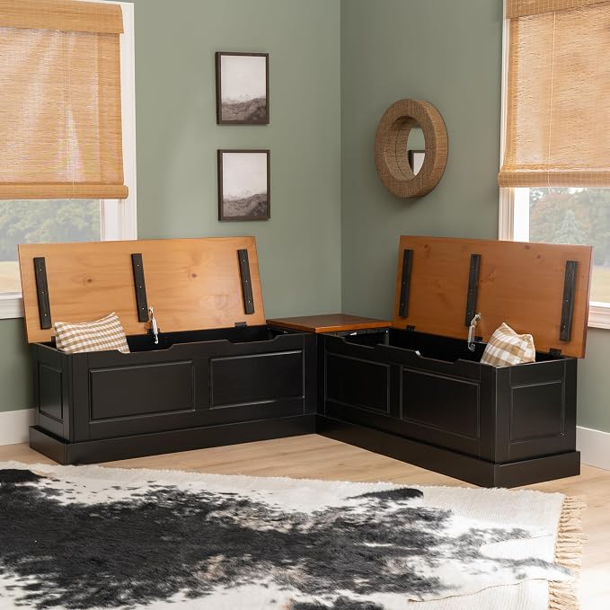 Linon Harris Black and Walnut Backless Kitchen Dining Nook - Image 4