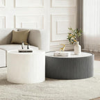 SSLine Round Drum Coffee Table Set of 2 Modern Sintered Stone Top Nesting - Image 3