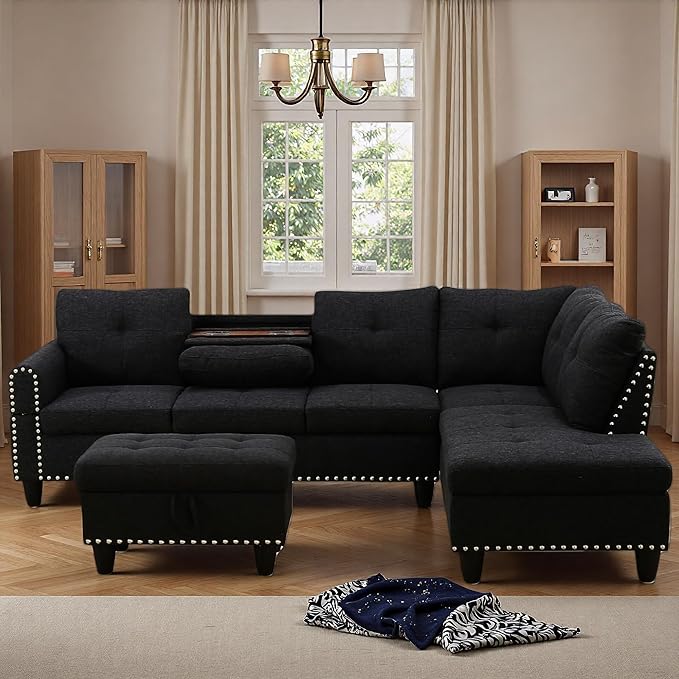 97.5" L Shaped Couch Set Linen, Modular Sectional Couches by Topcomfy