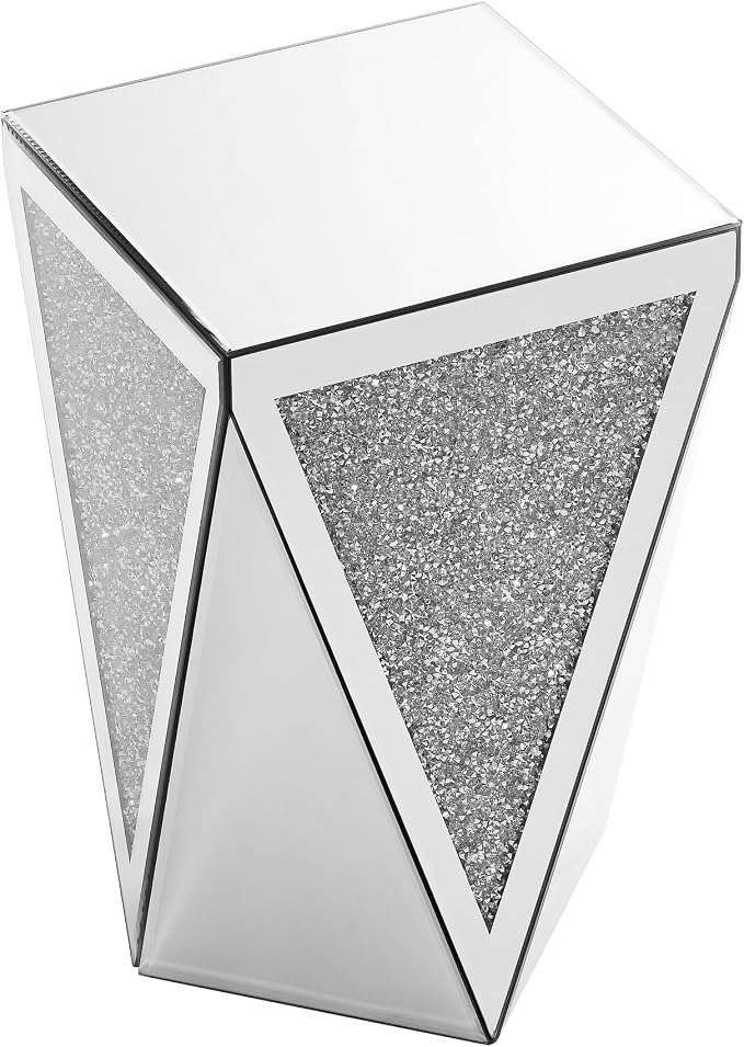 Inverted Triangular Mirror Square End Table, Crystal Diamond Inlaid Coffee Table - Image 7