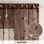 MIULEE Chocolate Brown Sheer Curtains 2 Panels Leaf Patterned, W52 x L96 | - Image 6