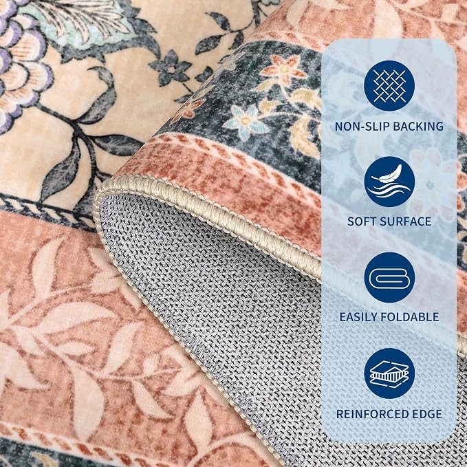 GarveeHome Terracotta Teal 2x6 Washable Kitchen Runner Rugs Non Slip Provence - Image 7