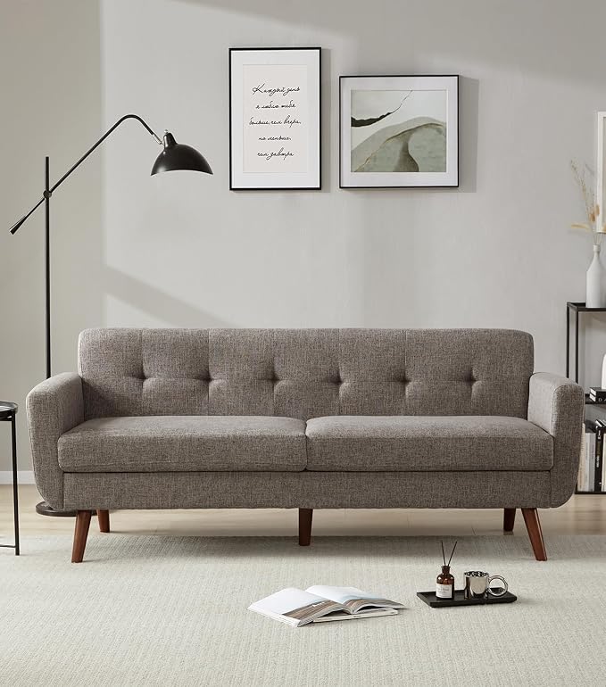 Tbfit 77.2" W Linen Sofa Couch, Mid Century Modern Decor Loveseat Couches - Image 6