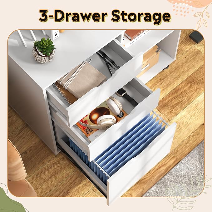 DEVAISE 3-Drawer Wood File Cabinet, Mobile Lateral Filing Cabinet, Printer Stand - Image 4