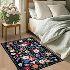 PLHXFR 2x3 Small Entryway Rug: Floral Washable Indoor Soft Carpet Black | - Image 3