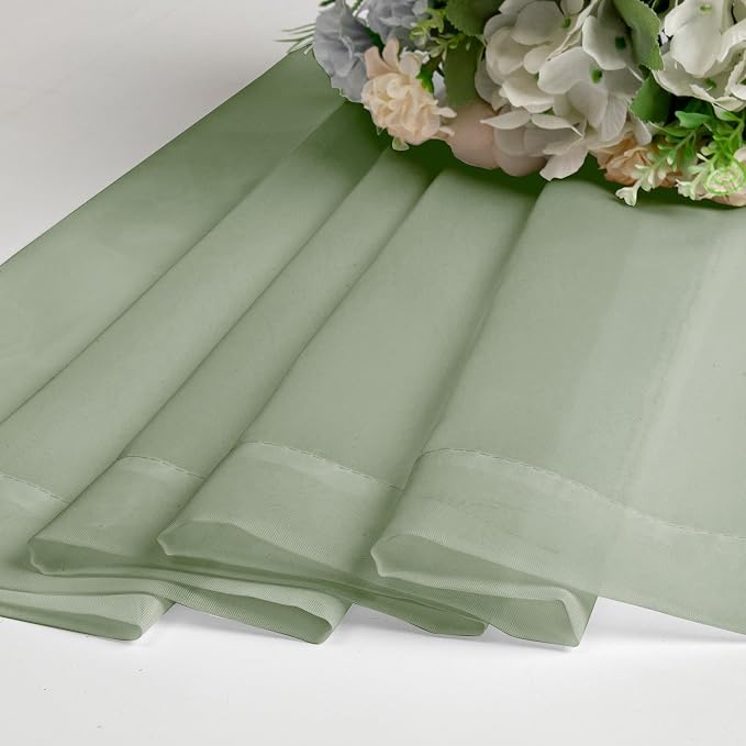 Chyhomenyc Sheer Curtains 63 Inch Length 2 Panels, Sage Green | Light Filtering - Image 9