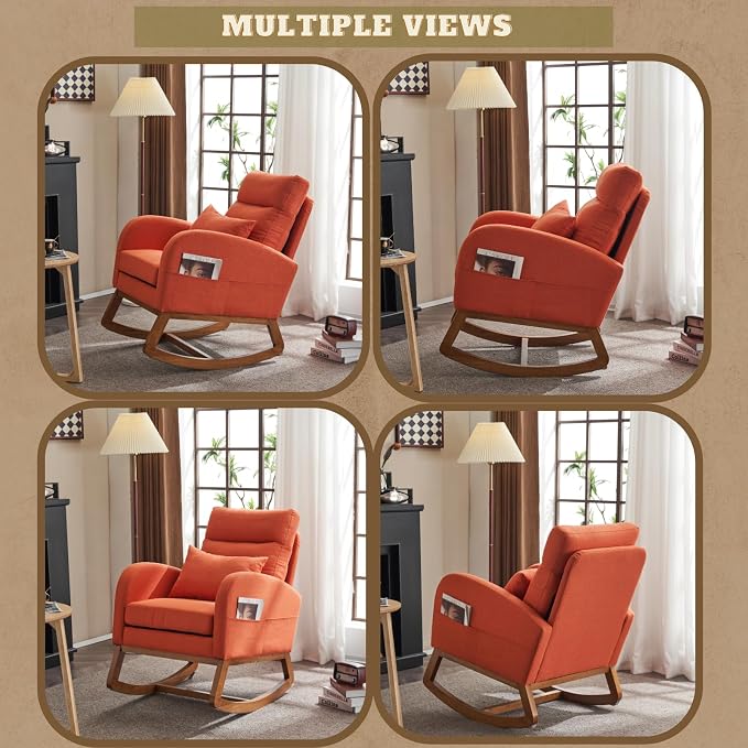 VINGLI Orange Linen Rocking Chair Nursery - Image 6