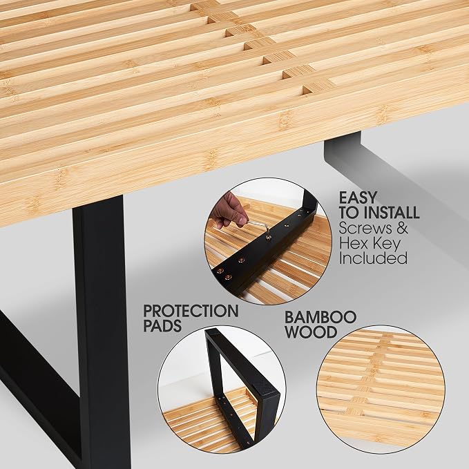 Bamboo Nelson Slat Wooden Bench, Small Wood Benches - Image 4