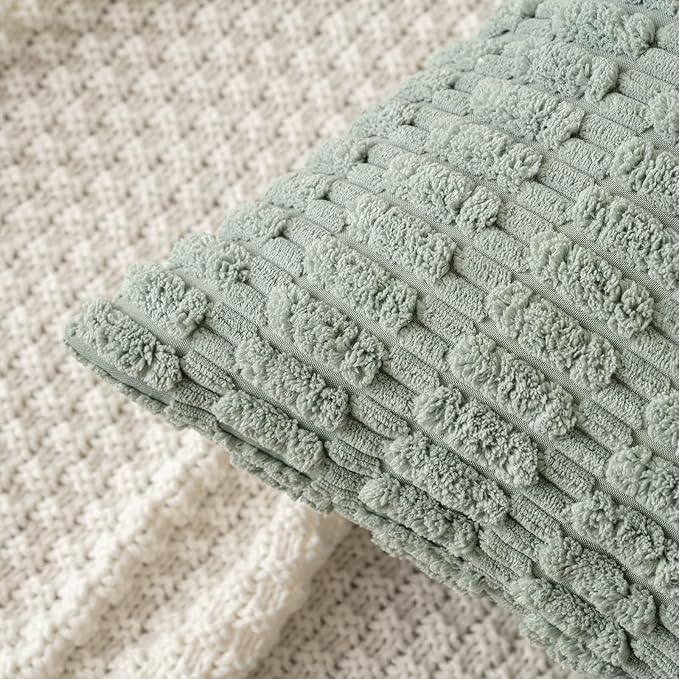 MIULEE Corduroy Decorative Throw Pillow Covers 12x12 Grey Green Pack of 2 | - Image 2
