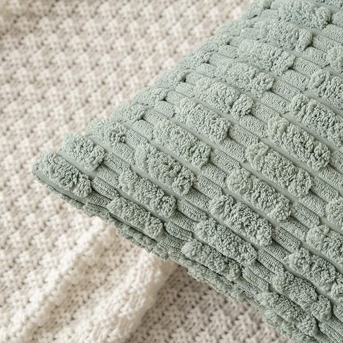 MIULEE Corduroy Decorative Throw Pillow Covers 18x18 Grey Green Pack of 2 | - Image 2