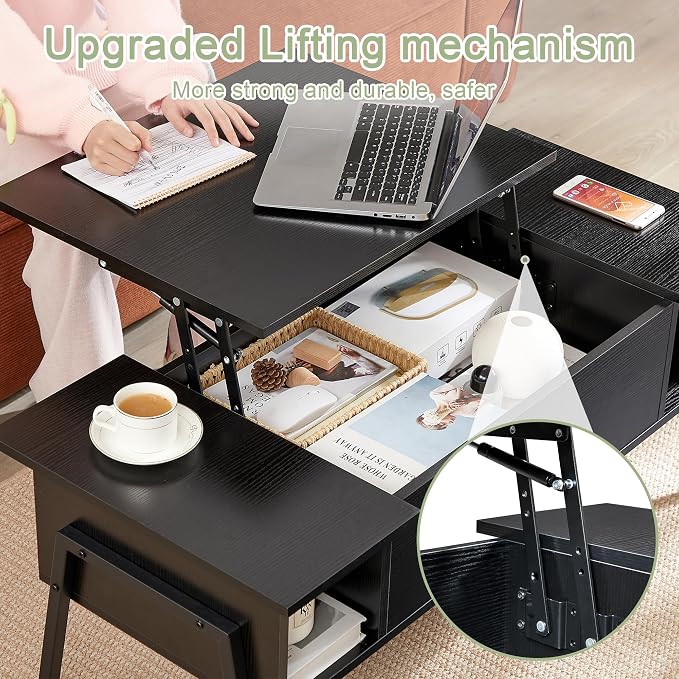 VECELO Wood Lift Top Coffee Table - Image 5