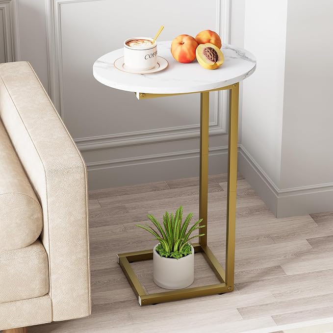 C Shaped End Table, Oval Couch Side Tables by Katrawu