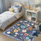 RELEANY Floral Washable 3x5 Area Rugs Blue/Grey | Flower Carpet Print Boho Cute - Image 2