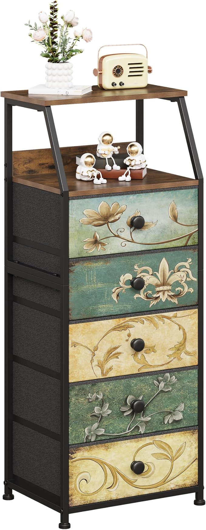 Tohomeor Nightstand with Fabric Drawers Dresser with 2 Tier Shelf Storage Tower by Tohomeor