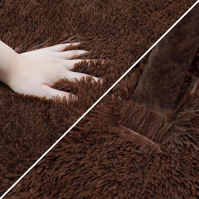 2x8 Bedside Area Rugs for Bedroom Soft Fluffy Shag Brown Rug for Hallway - Image 6