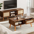 ZttRiee Coffee Table with Storage, Boho Dining Table with Rattan Drawer and - Image 4