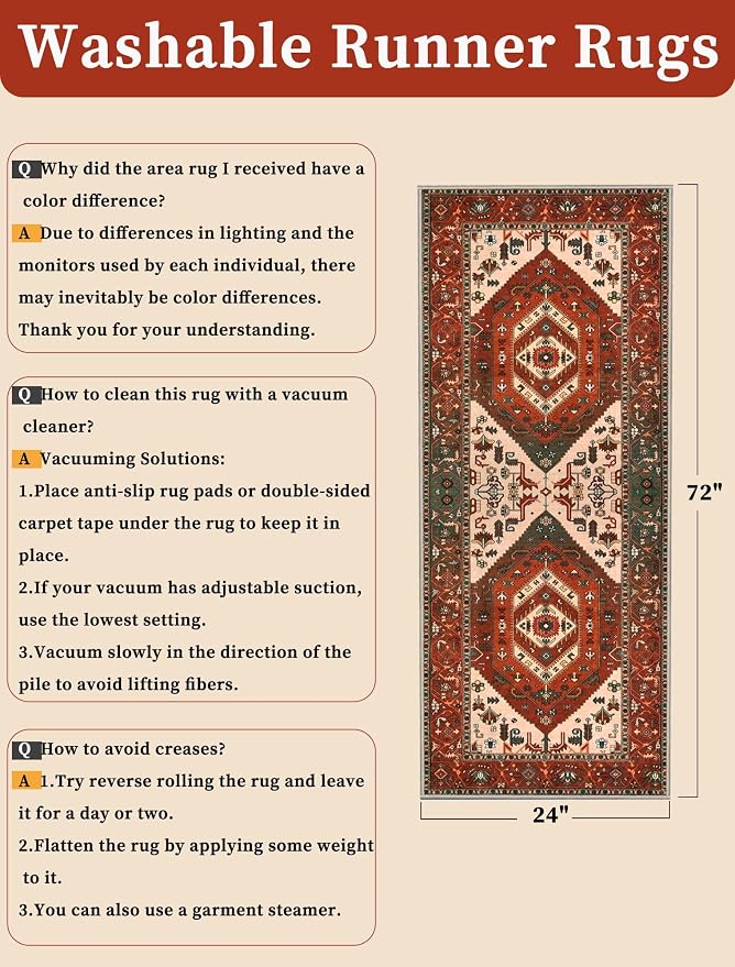 SERISSA 2x6 Washable Non Slip Boho Runner Rug - Image 2