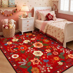 Floral Washable 5x7 Area Rugs Red/Orange | Flower Carpet Print Boho Cute Non - Image 2