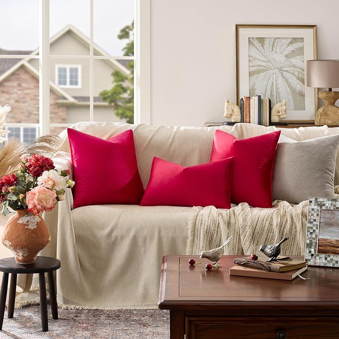GIGIZAZA Red Pillow Covers 12x20 Decorative Pillows Pack of 2 | Lumbar Throw - Image 2