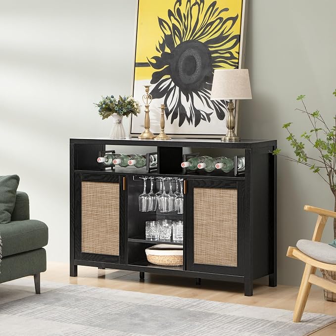 SICOTAS Rattan Coffee Bar Cabinet, Modern Liquor Cabinet - Image 4