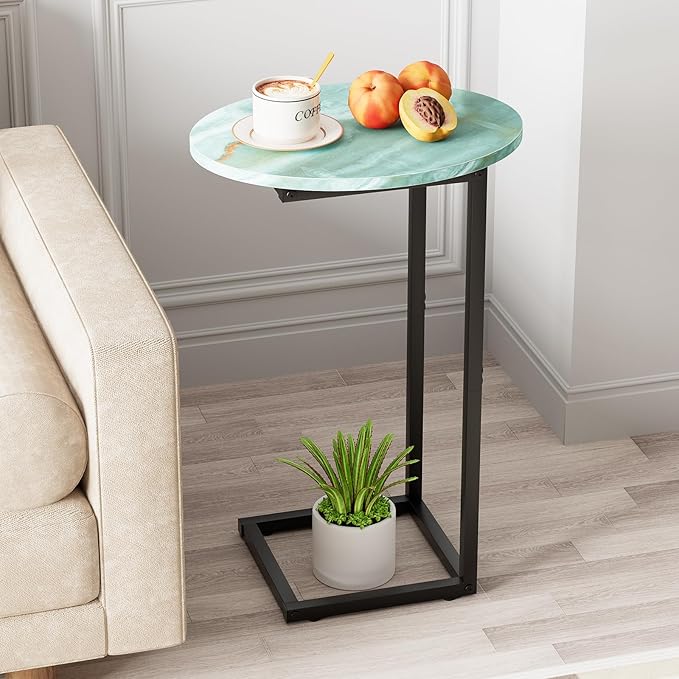 C Shaped End Side Table, Small Oval Couch Sofa Table by Katrawu