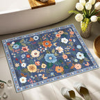 RELEANY Floral Washable 2x3 Area Rugs Doormat Blue/Grey | Flower Carpet Print - Image 8