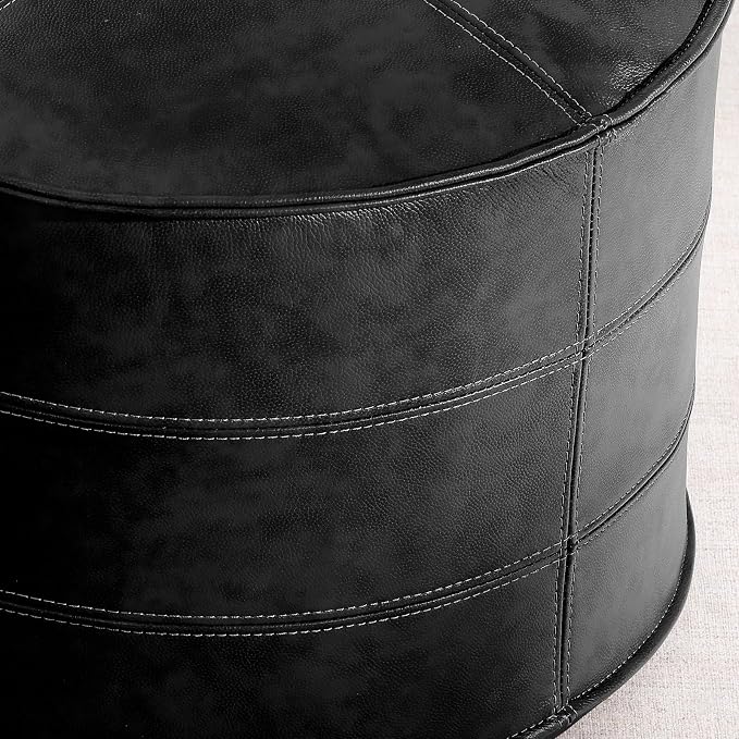 Leather Ottoman, Handmade Stuffed Square Ottoman, Genuine Leather Pouf - Image 7