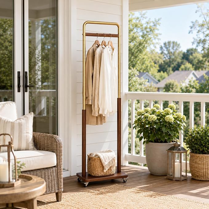 Taitiy Clothes Rack Solid Wood Coat Rack, Metal and Solid Wood Combination - Image 8