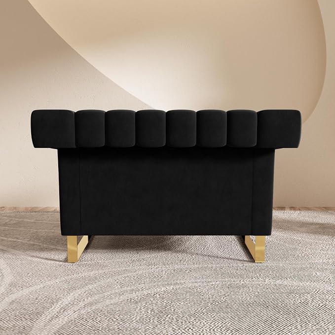 Mid-Century Modern Black Velvet Single Sofa - Image 4