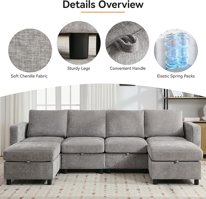 WUTUTUEE 83' Modular Sectional Sofa Convertible L Shaped Couch Set - Image 3