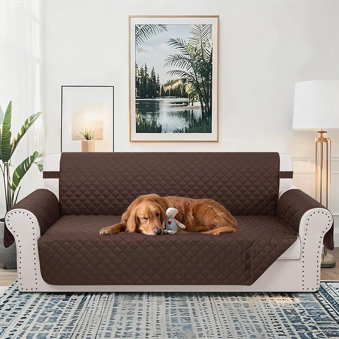 Reversible 4 Seater Sofa Cover 91" Large, Chocolate | Couch Cover Furniture - Image 2