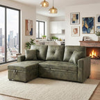 L Shaped Sectional Couch with Storage and Pull Out Bed, 3 Seater Sleeper Sofas - Image 2