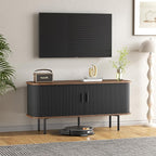 55''W Black Cabinet with Storage, Media Console, Tambour TV Stand, Television - Image 9