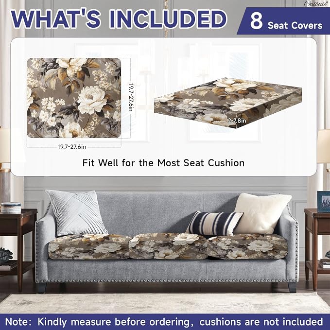 CALBODE 8 Pcs Stretch Indoor/Outdoor Seat Cushion Covers, Indoor/Outdoor Couch - Image 2