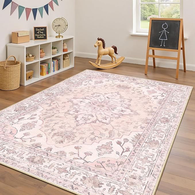 RELEANY Washable Area Rug, Water Repellent, Pet Friendly, Vintage Floral Boho - Image 4