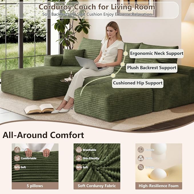 95" Cloud Sectional Couch U-Shaped Chaise - Image 3