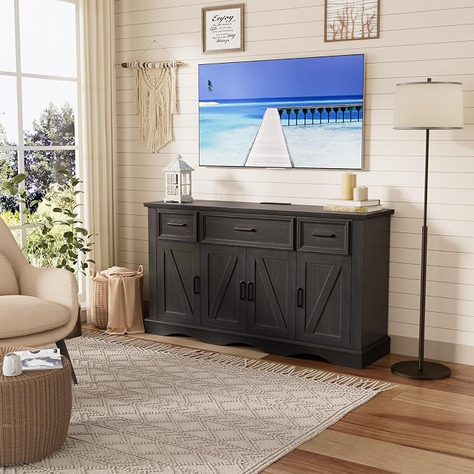 56" Large Wooden Buffet Cabinet - Image 8