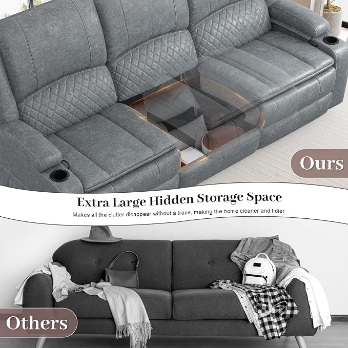 Yolsali 3-Seater Recliner Sofa, Manual Reclining Couch - Image 4