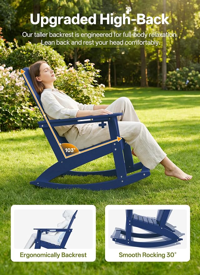 Outdoor Oversized Adirondack Rocking Chairs, All Weather HDPE Patio Rocking - Image 4
