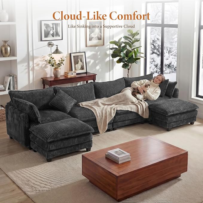Vesgantti 143" U Shaped Sectional Modular Couch, Comfy Corduroy Upholstered - Image 5