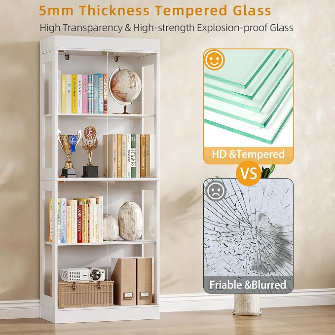 70.1" Display Cabinet with Glass Doors, 4-Tier Curio Cabinet - Image 5