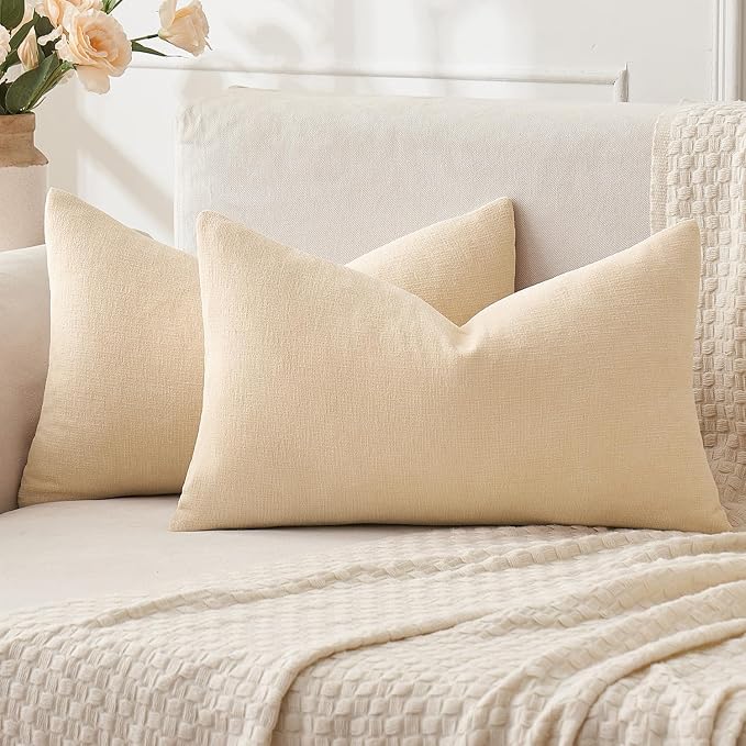 MIULEE Beige Chenille Couch Lumbar Throw Pillow Covers, 12x20 | Set of 2 by MIULEE