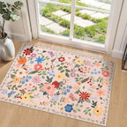 PLHXFR 2x3 Small Entryway Rug: Floral Washable Indoor Soft Carpet Beige | by PLHXFRSoftAreaRugs