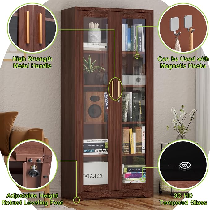 UNICOLY Display Cabinet with Glass Doors, Curio Cabinets with Locking Doors - Image 5