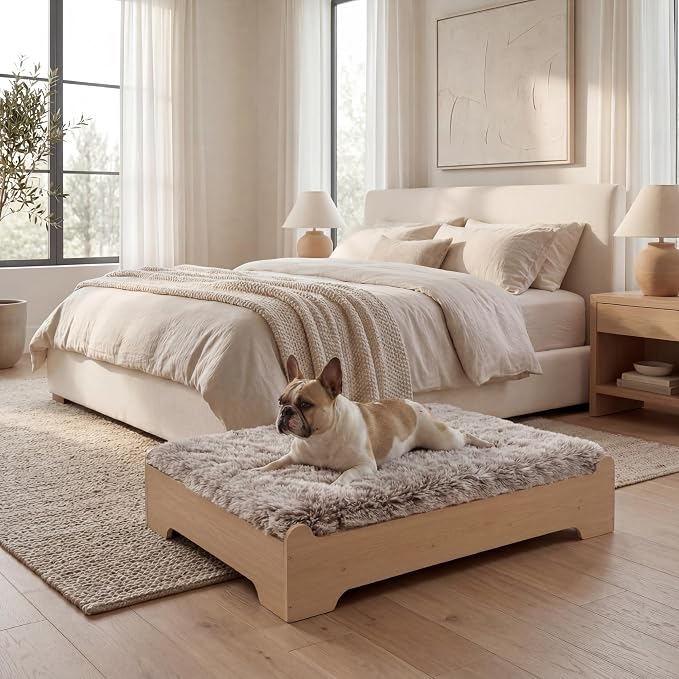 Elevated Wooden Dog Bed with Supportive Cushion & Washable Cover, Sturdy - Image 9