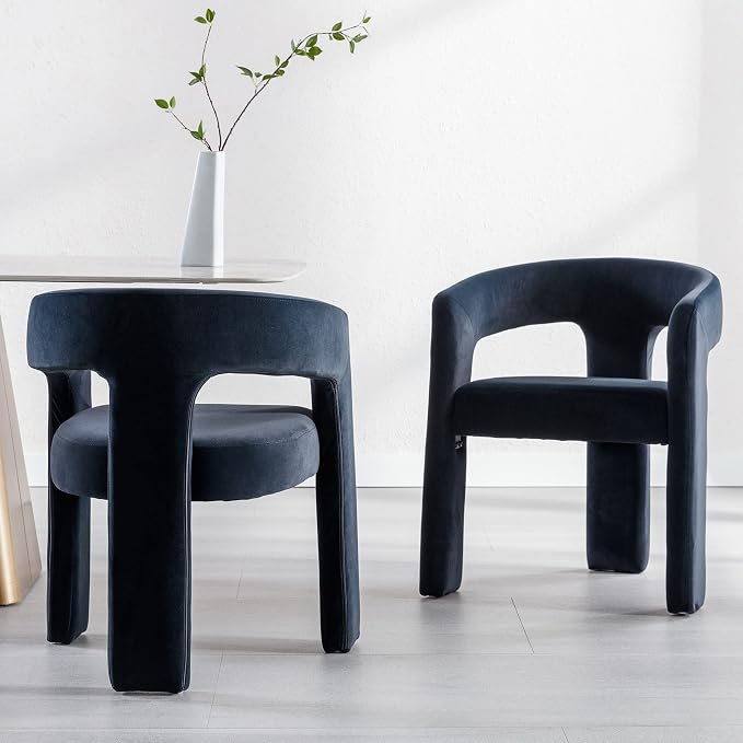 RIVOVA Modern Barrel Dining Chair, Velvet Upholstered Accent Side Chair - Image 3