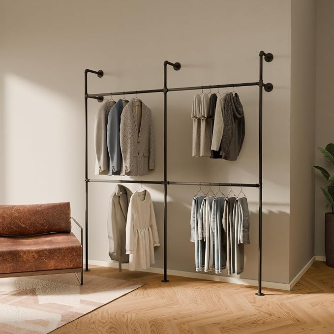 pamo Industrial Pipe Clothing Rack – Wall Mounted Black Closet System in by pamo