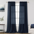 Navy Blue Linen Curtains 96 inches Long by Nanspring