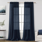 Linen Navy Blue Curtains 120 inch Extra Long by Nanspring