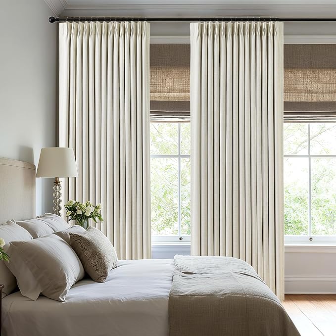 100% Blackout Pinch Pleated Linen Curtains 108 Inches Long - Image 4